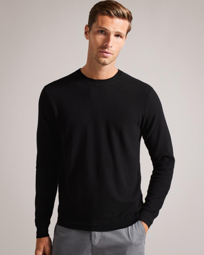 Pull Ted Baker Textured Crew Neck Noir Homme | XDV-64037019